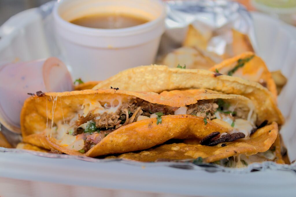 birria taco with consume