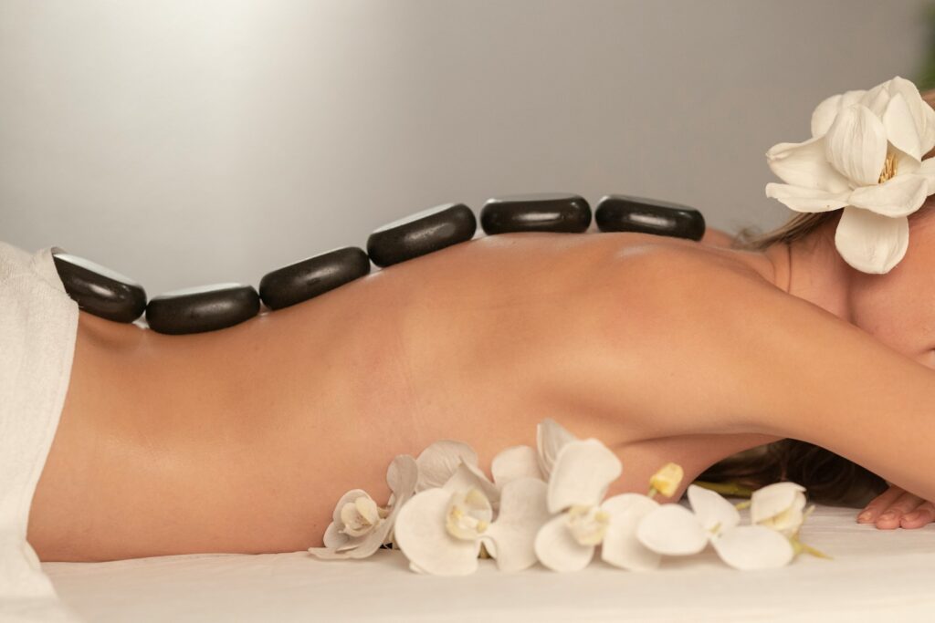 white and brown hot rocks spa treatment